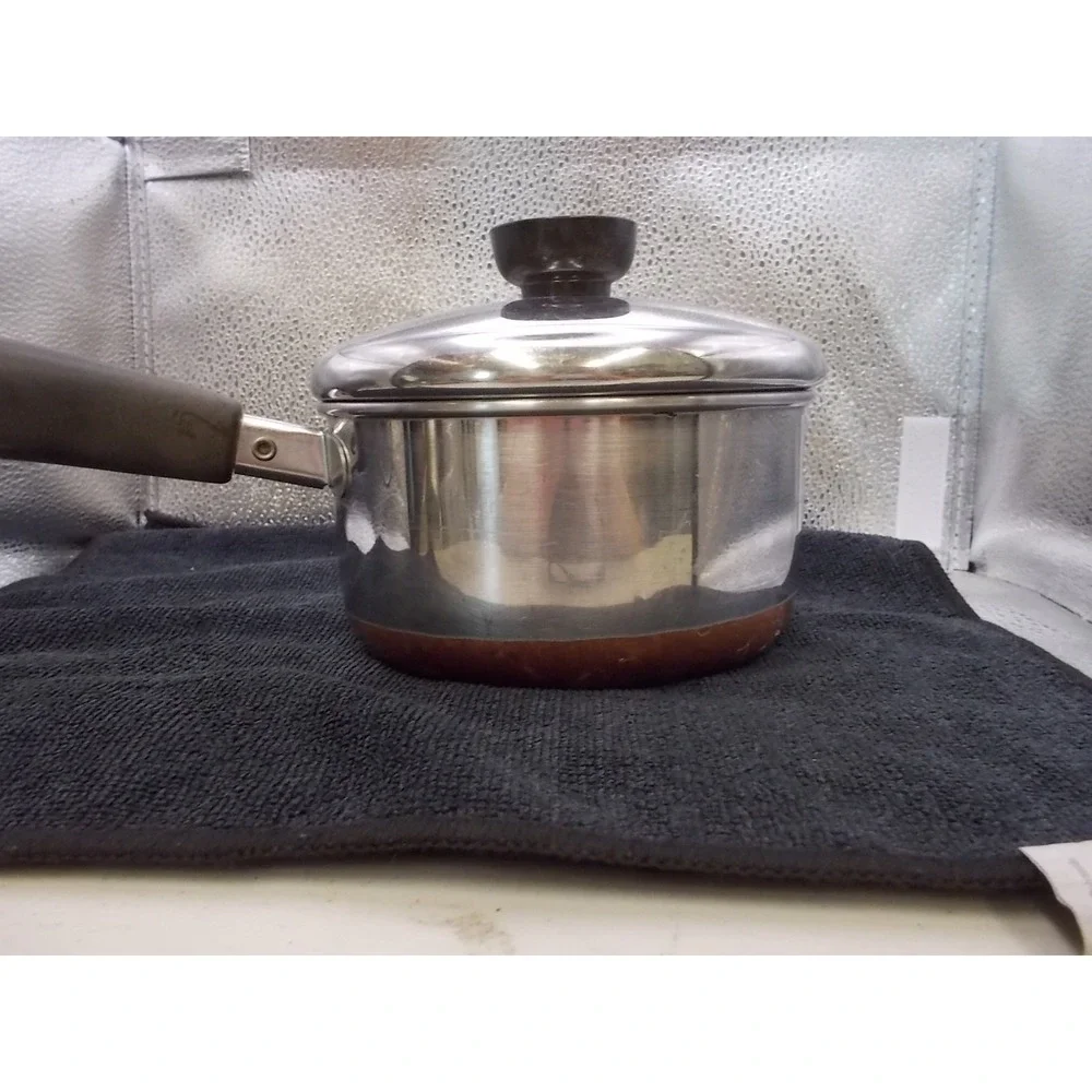 Revere Ware 1 Qt Saucepan Copper Bottom Stainless Steel Pot with Lid Made in USA